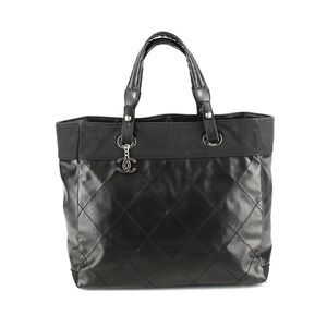 Chanel Biarritz Large Coated Canvas Quilted Tote Vintage Travel Designer Luxury‎